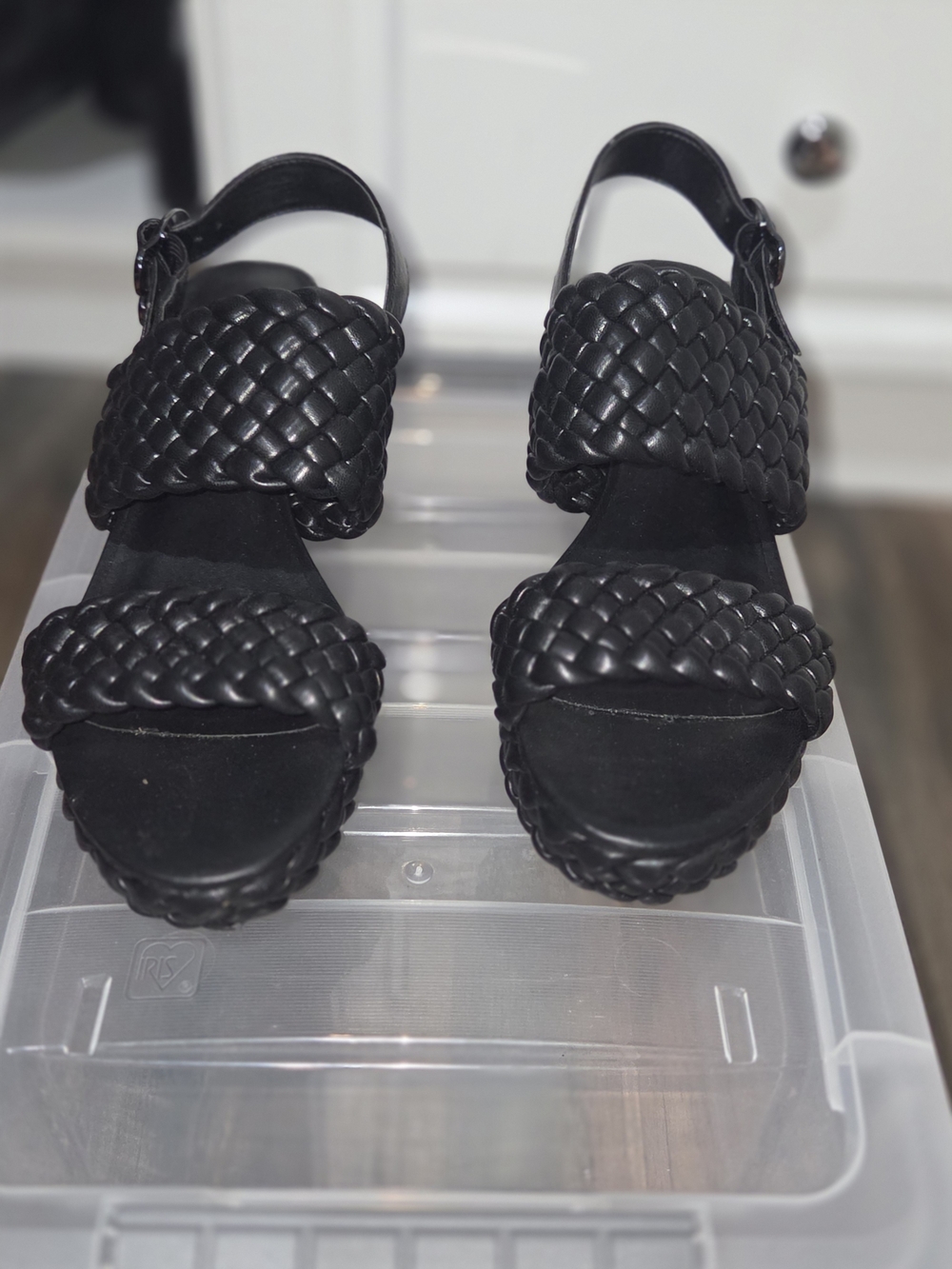 AEROSOLES Black Braided Platform Sandals